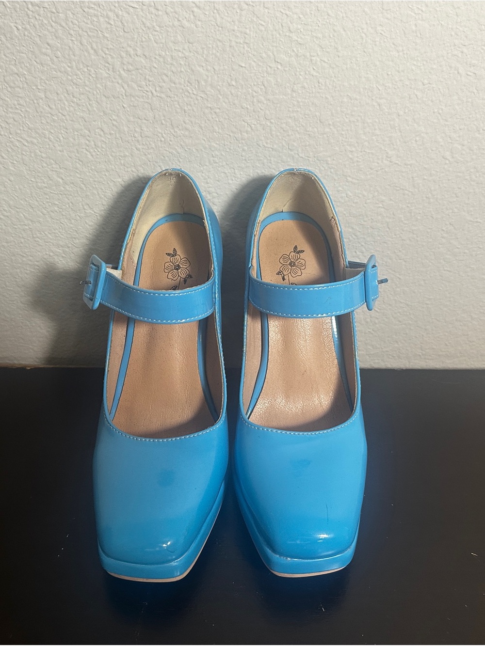 Unk Blue Patent Mary Jane Heels with Buckle Strap